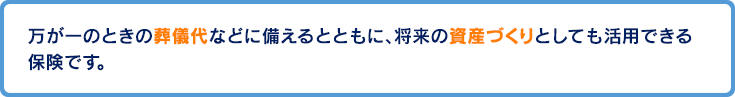万が一のときの葬儀代などに備えるとともに、将来の資産づくりとしても活用できる保険です。